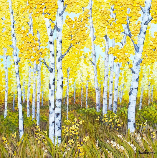 painting of yellow aspen trees