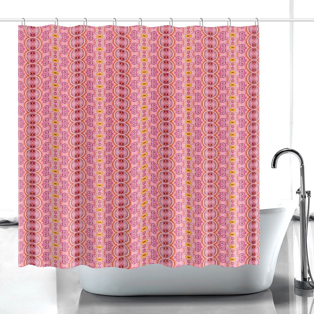 pink shower curtain with a cheerful pink abstract  design