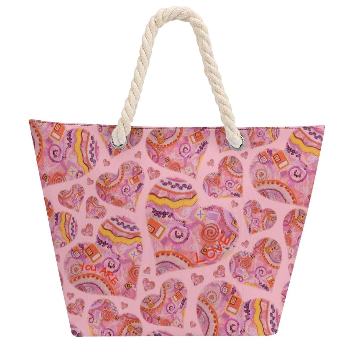 pink zip tote bag with hearts