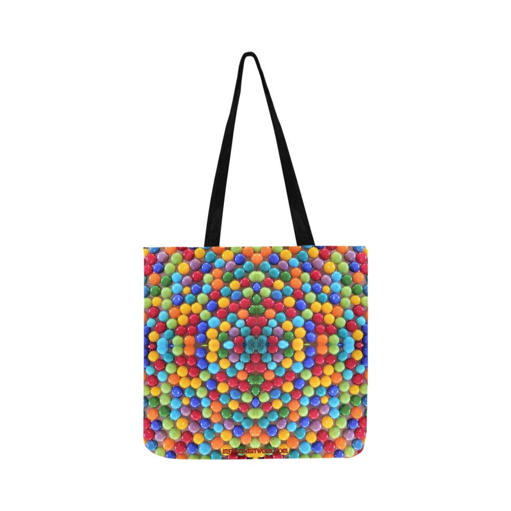 colorful tote bag with rainbow candy print