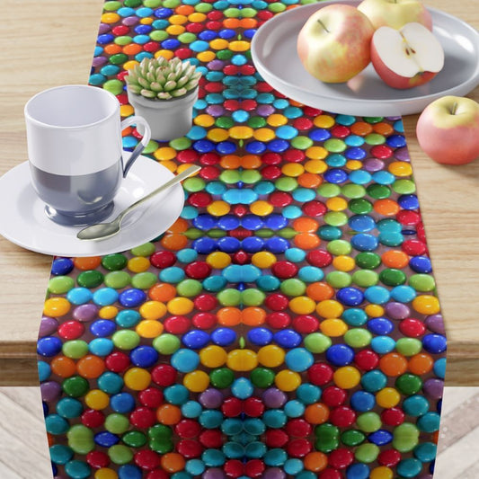 rainbow decor table runner that matches fiestaware dishes perfectly