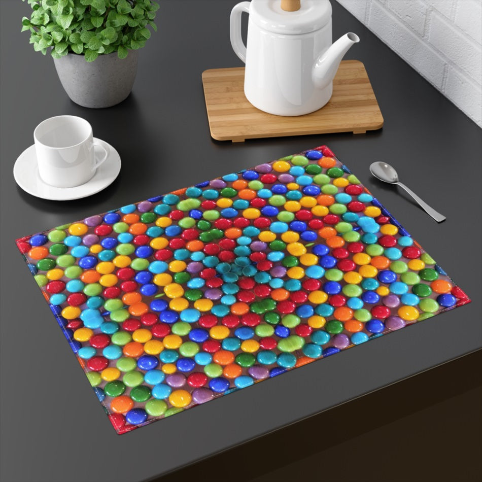 rainbow gumballs print on colorful place mats