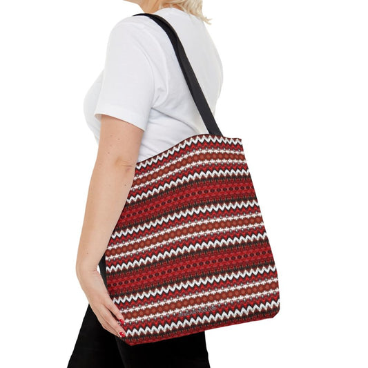 red and white tote bag
