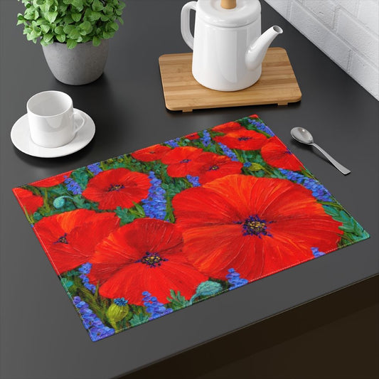 red placemat floral poppies