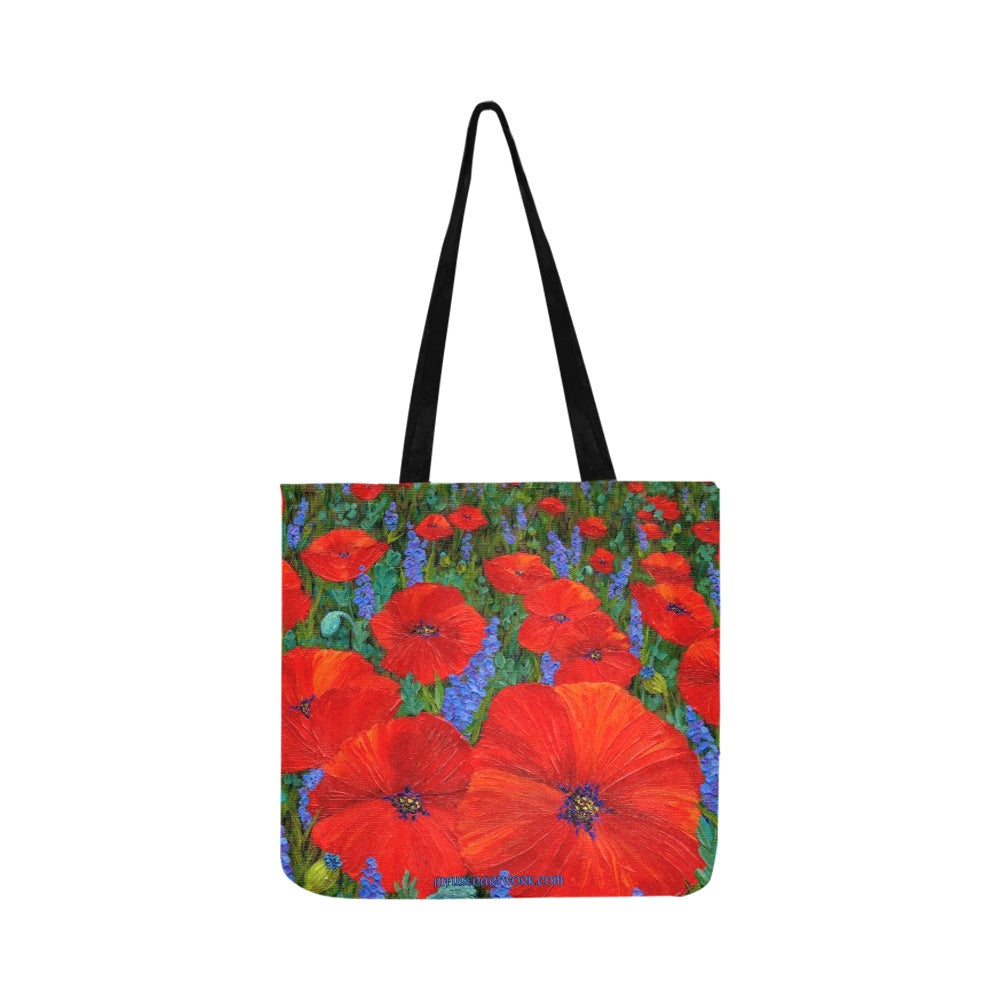 red poppy painting on a large tote bag