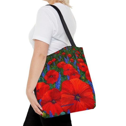 red poppies art on a tote bag