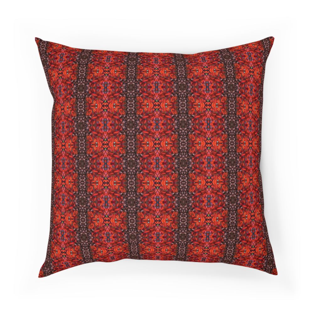 red throw pillow with designer stripes