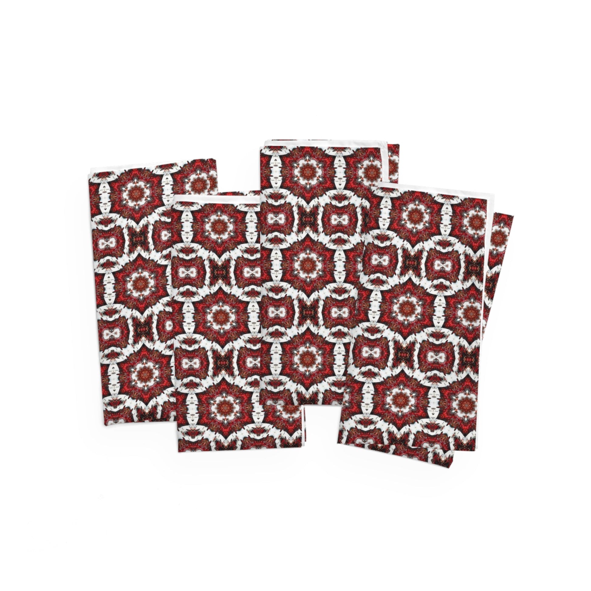 Set of 4 red and white cloth napkins
