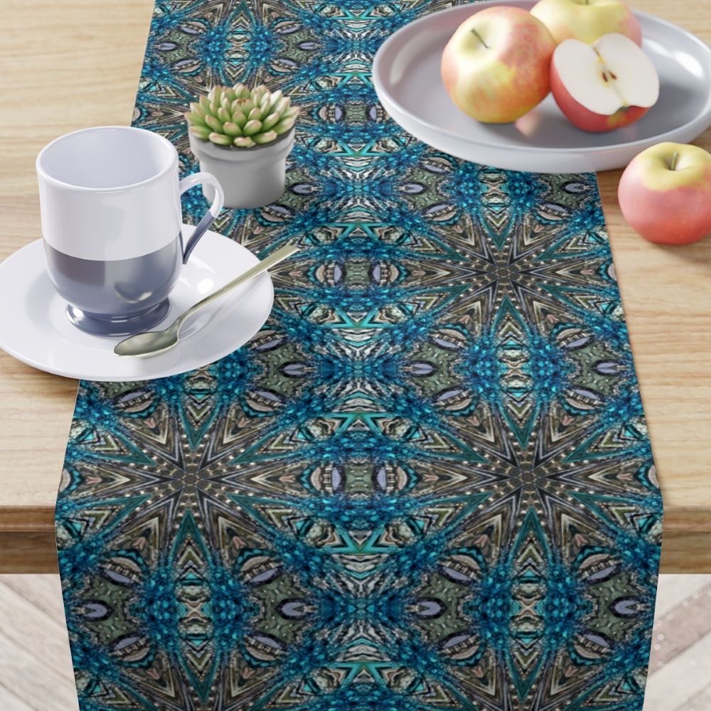 silver blue snowflake fractal christmas table runner