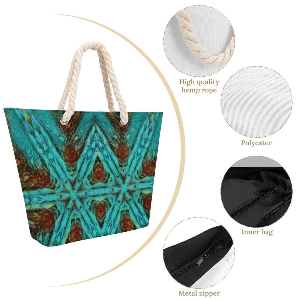 stylish zip totebag with rope handles