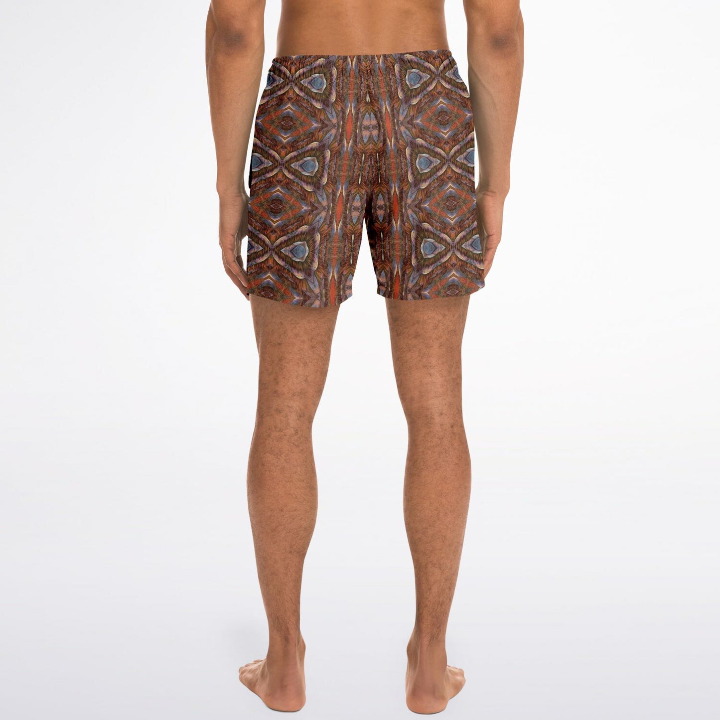 swimming trunks with desert brown and orange pattern