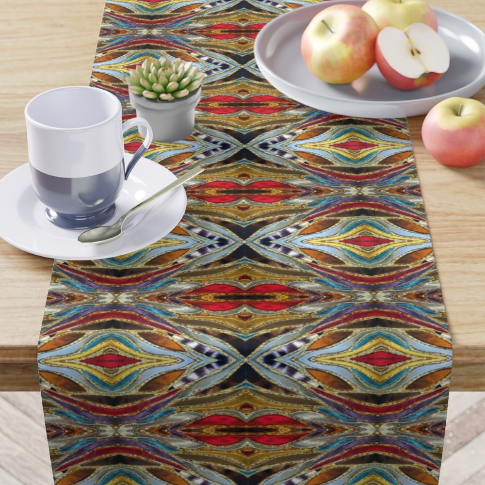 One Tribe Table Runner with amber and red print
