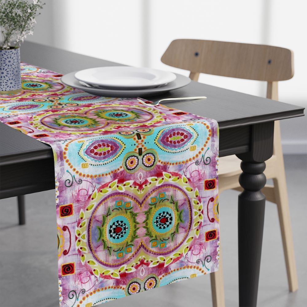 table runner kitchen linens abstract pink blue