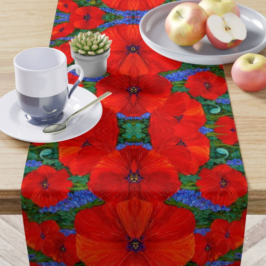 table runner with red poppies