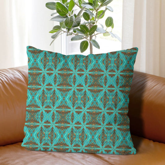 modern throw pillow on brown couch