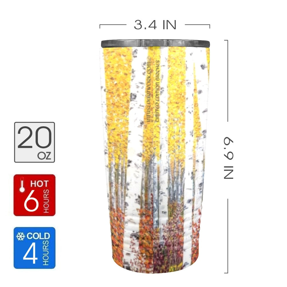 travel tumbler with birch tree art