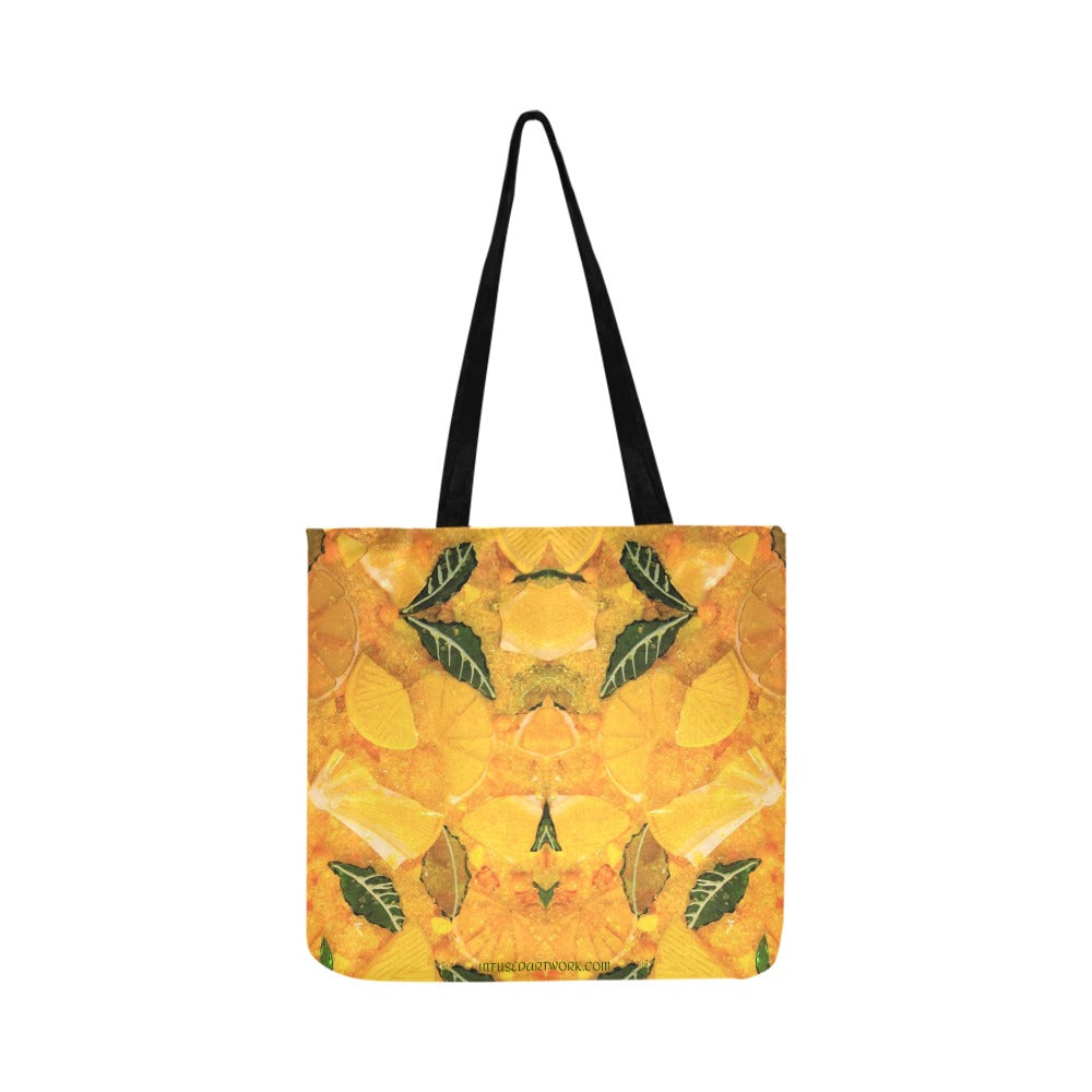 yellow tote bag for women with  lemon pattern