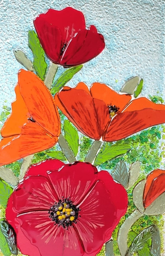 Fused Glass Red Poppies