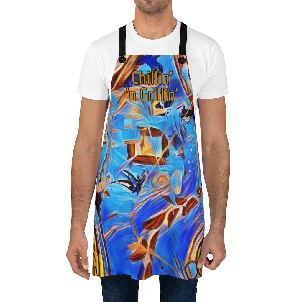 Fun BBQ Apron For Dad- Chillin n Grillin in Blue