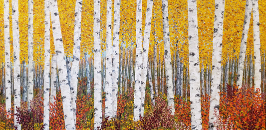 Painting of golden birch trees