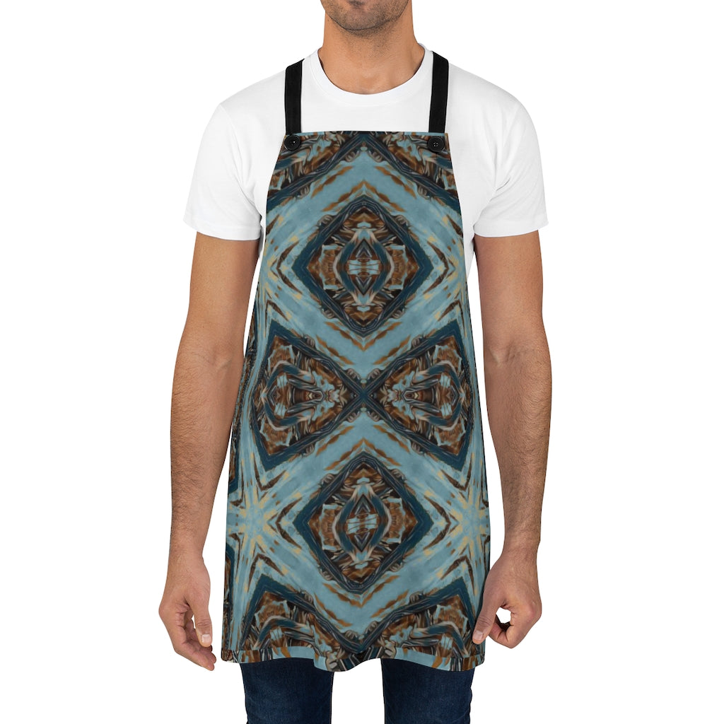 men's apron with blue brown design