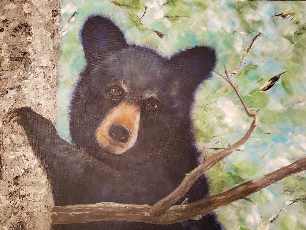 Painting by Jeweliyana Reece of a yuong black bear