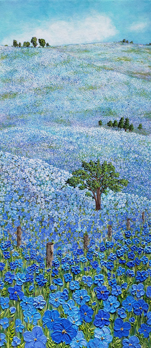 Heavenly Blue Forever - Landscape Acrylic Painting of  Endless Blue Flowers