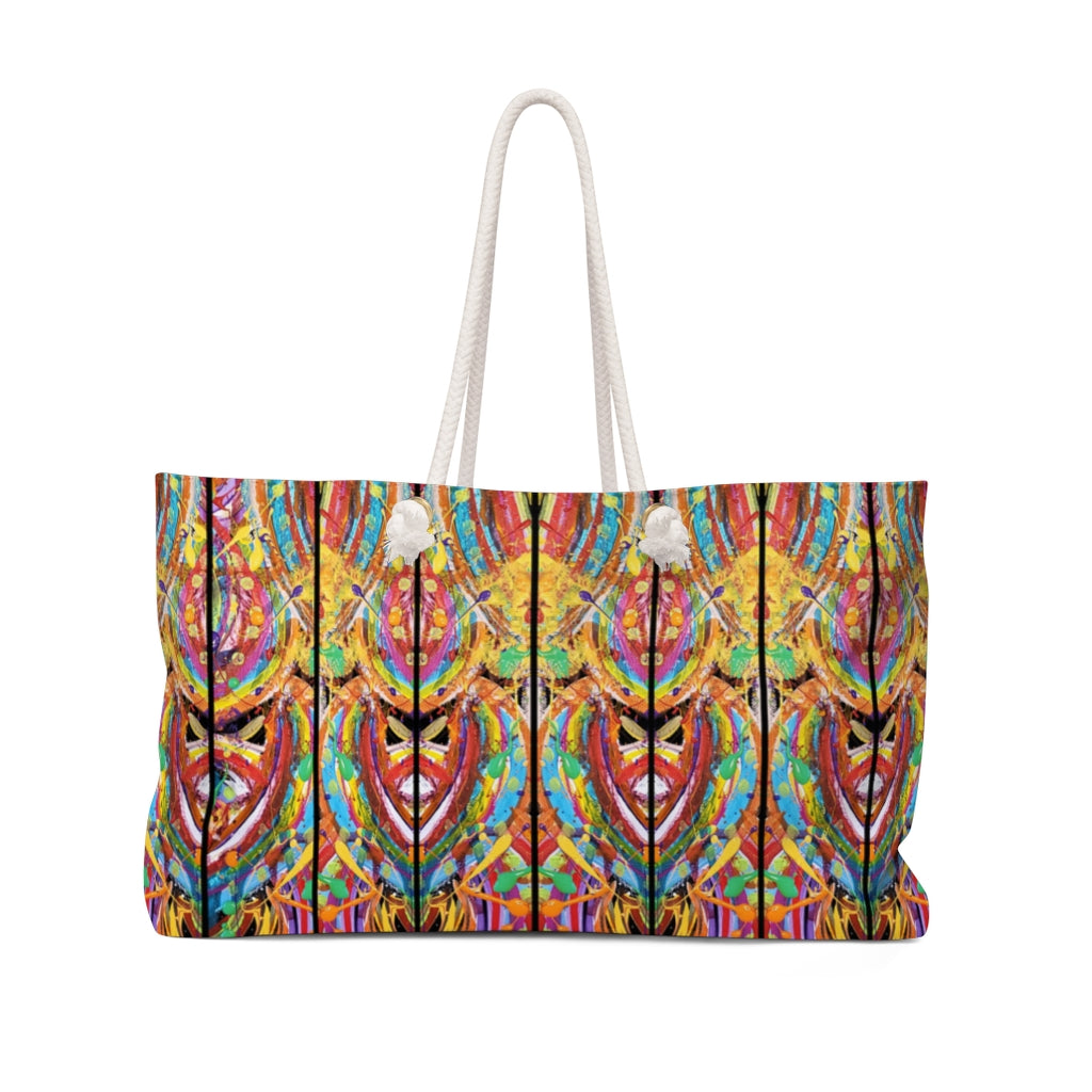 Back view of Rainbow Wild Tribal weekender beach bag