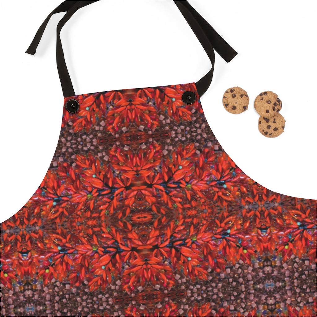 close up of pattern on red apron