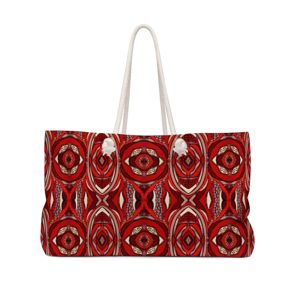Designer Red Shopping tote or Beach bag back  view