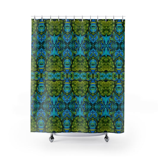 Shower Curtain with blue and green design