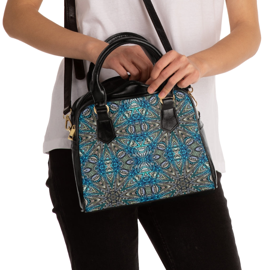 Designer Purse in Black with blue and silver 