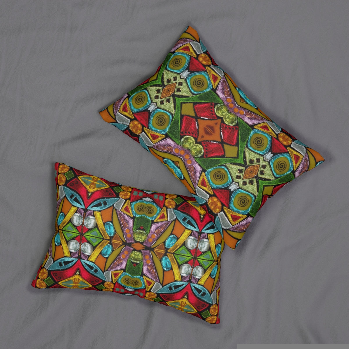 Abstraction Lumbar pillow showing different design on each side