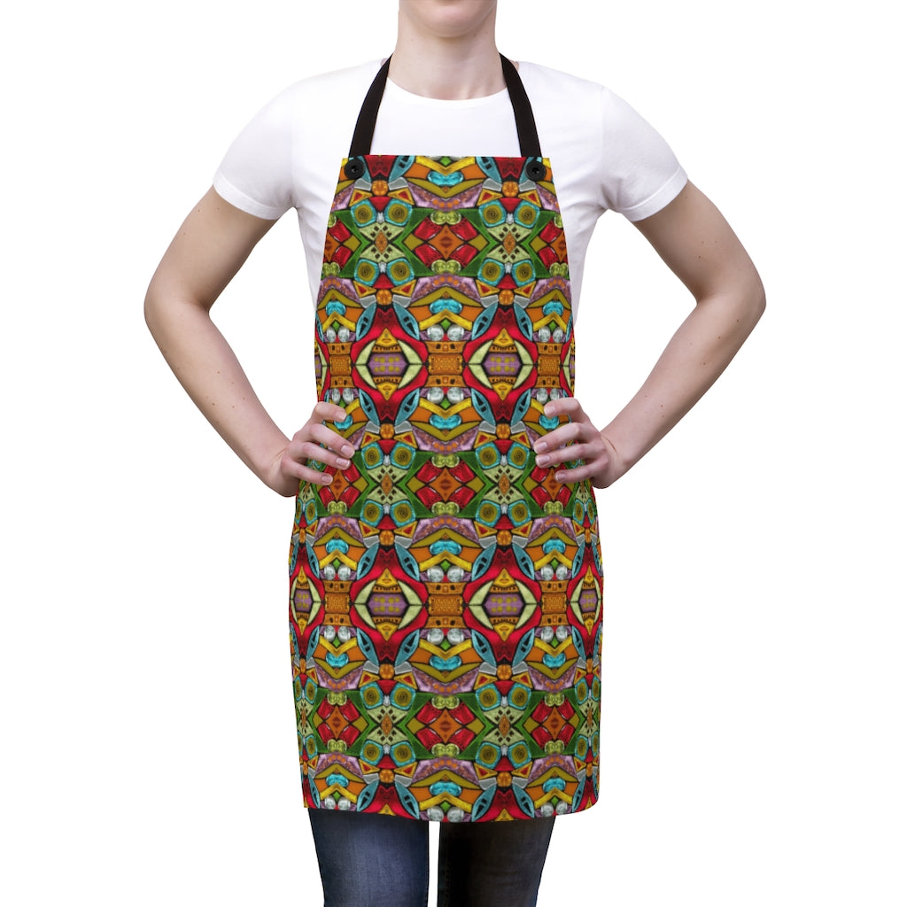 colorful apron shown on a woman