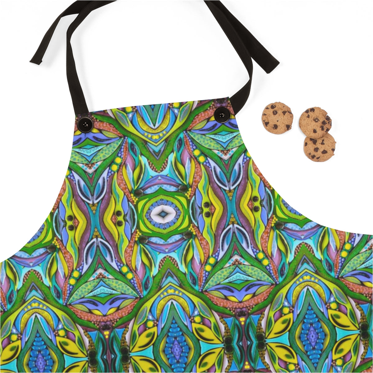 apron with a beautiful blue green purple design