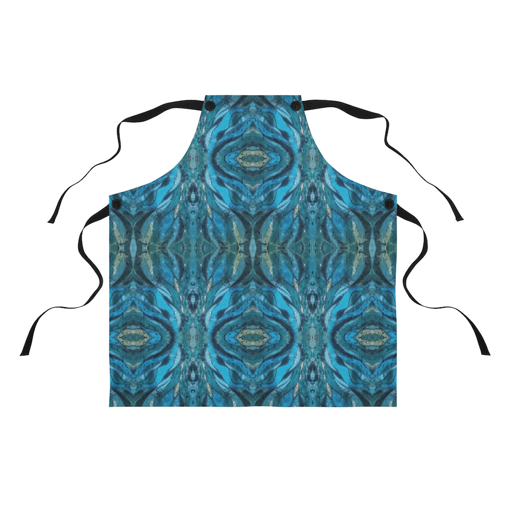 full view of cooking apron in blue