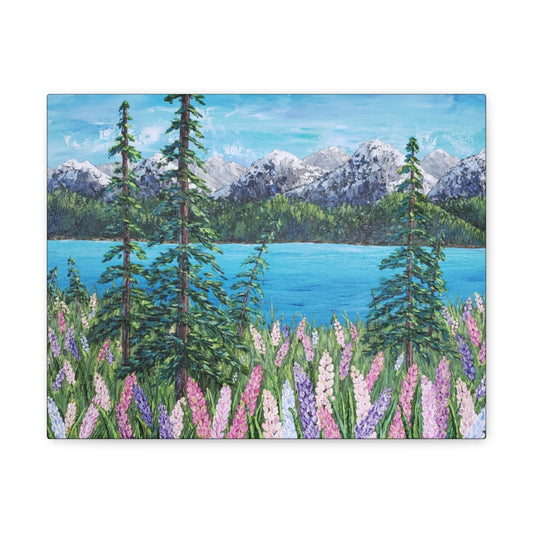 Mountain Lake Lupins - Gallery Wrapped Canvas Print