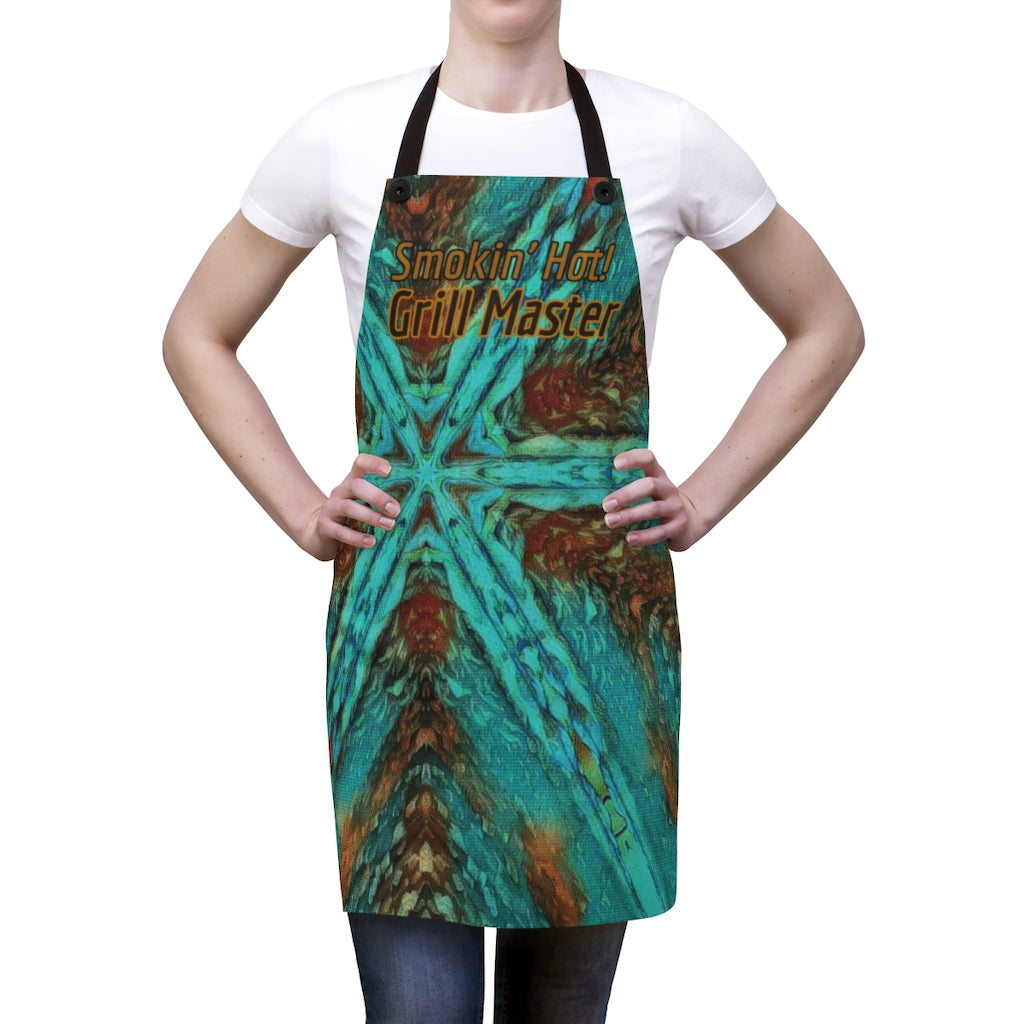 blue apron on woman