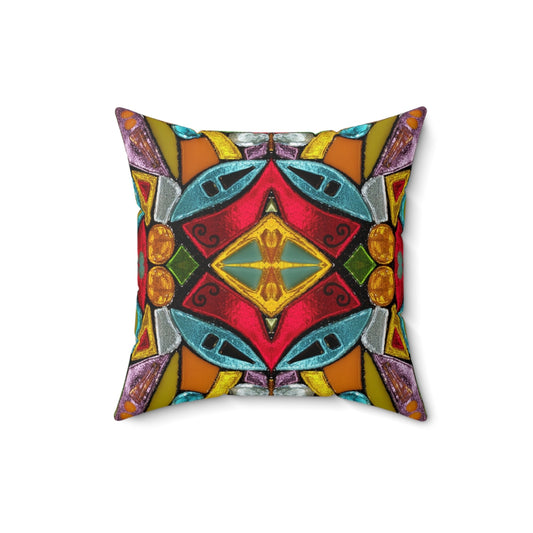 bold colorful decor pillow with red and mutli colored design print