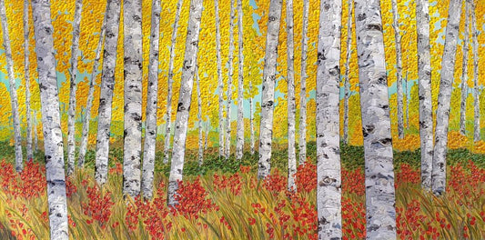Canadian Landscape Painting of Golden Yellow Birch trees