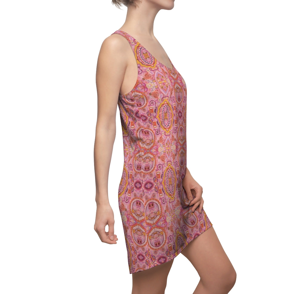 casual summer dress in pink side view of it