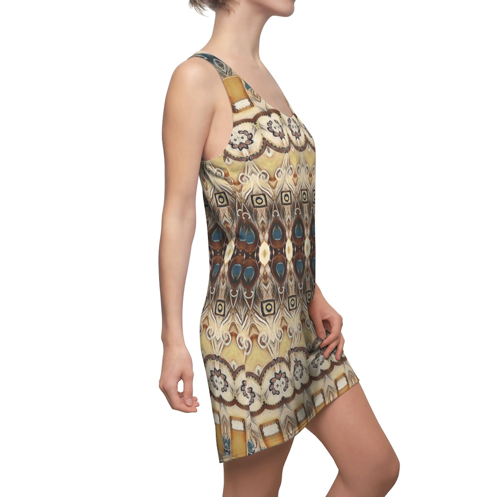 casual summer dress swim cover up with cream colored designer print