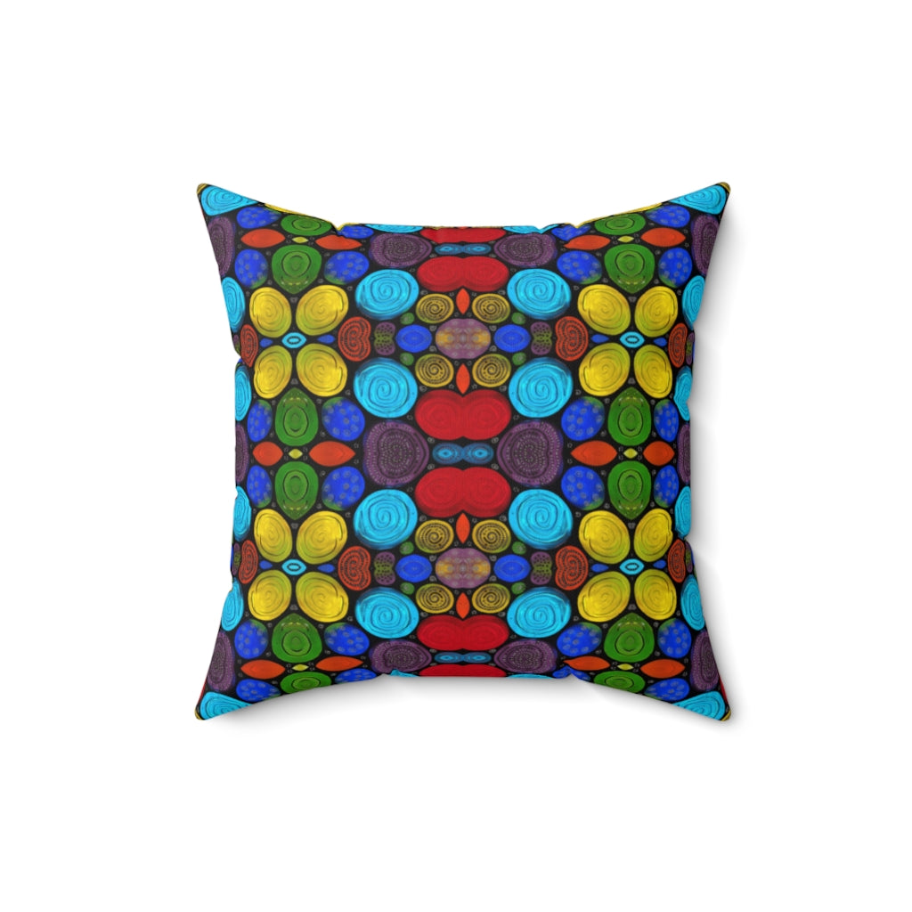 colorful fun decor pillows with multi colored  circular design