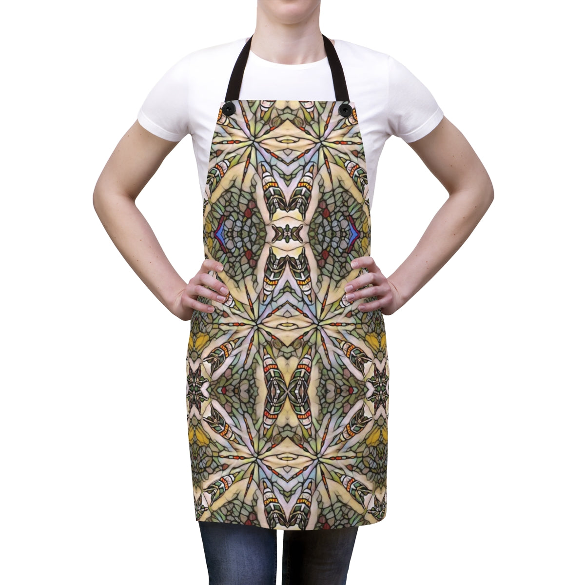 cool cooking apron shown on a woman