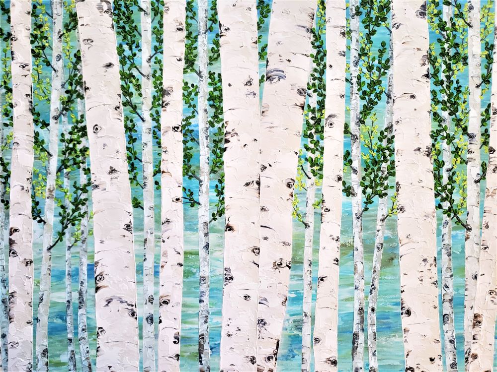 cropped close up of birch tree painting