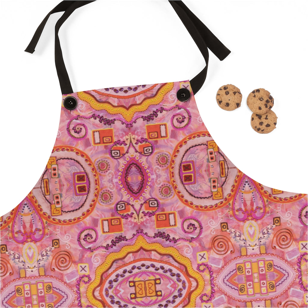 close up of pattern on pink apron