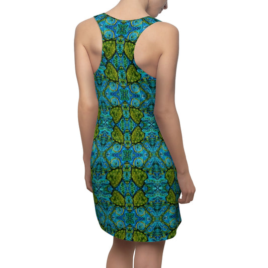 cute summer dress with green hearts on blue