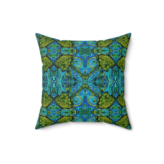 Decorative Blue pillow with green hearts