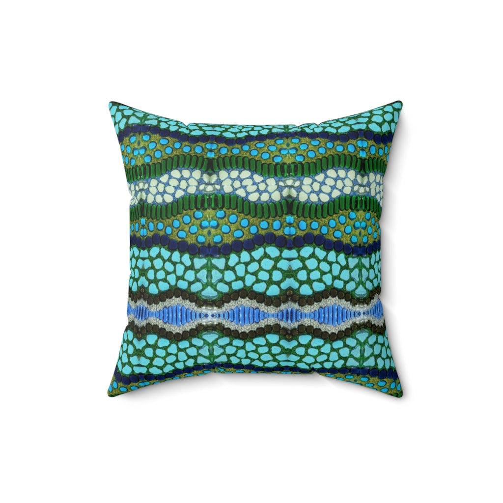 decorative pillows with cool blue watery glass pattern
