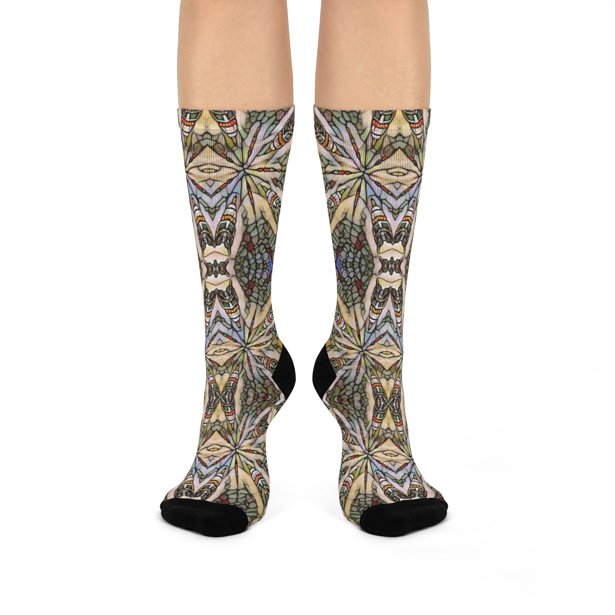 fun dress socks with earth tone colored design 